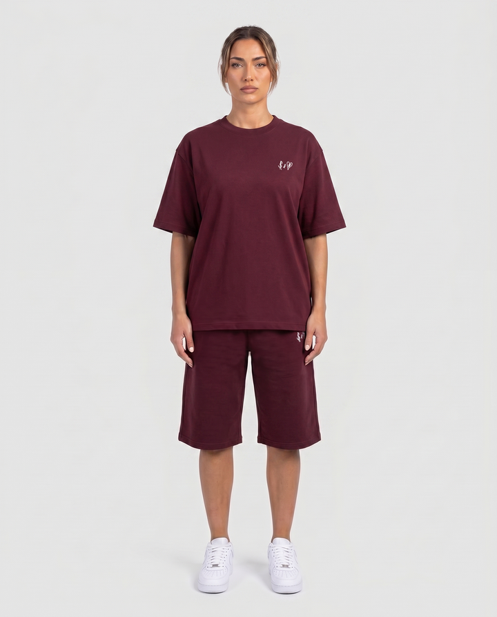 SUMMER BASICS BORDEAUX RED SHORTS