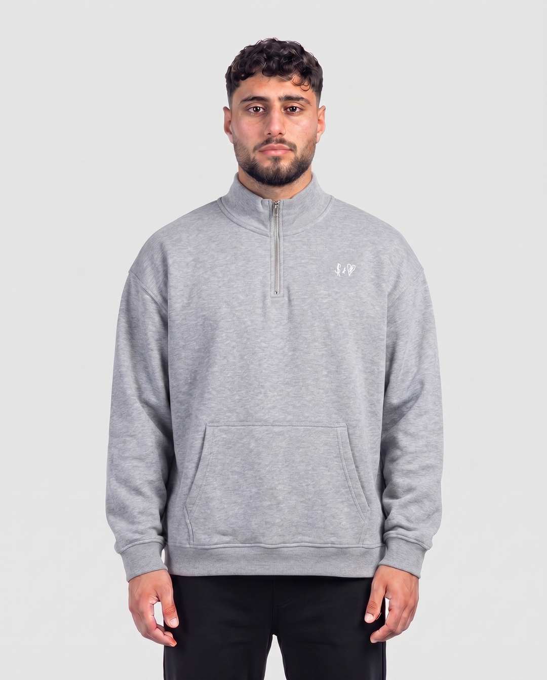 BASIC DARK GREY 1/4 ZIP-HOODIE