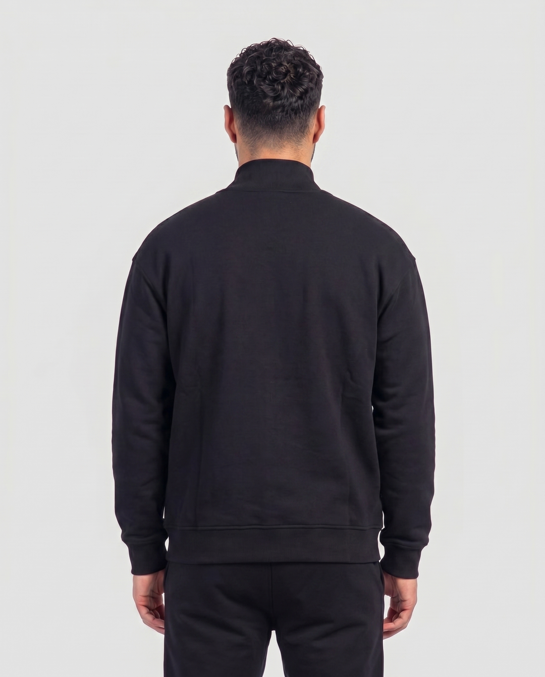 BASIC BLACK 1/4 ZIP-HOODIE