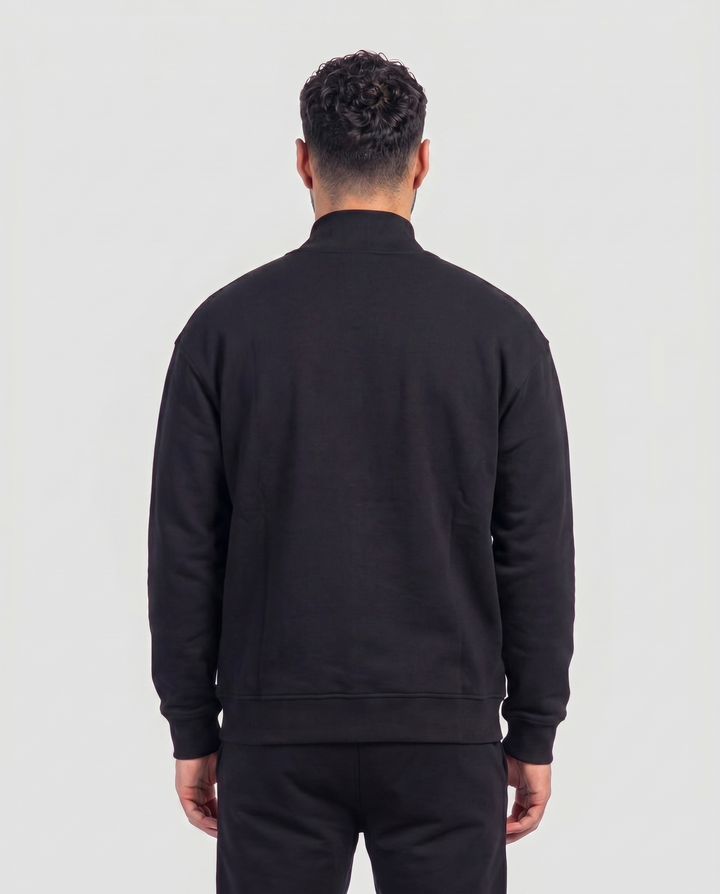 BASIC BLACK 1/4 ZIP-HOODIE