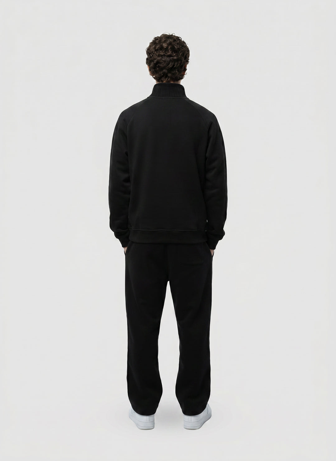BASIC BLACK 1/4 ZIP-HOODIE