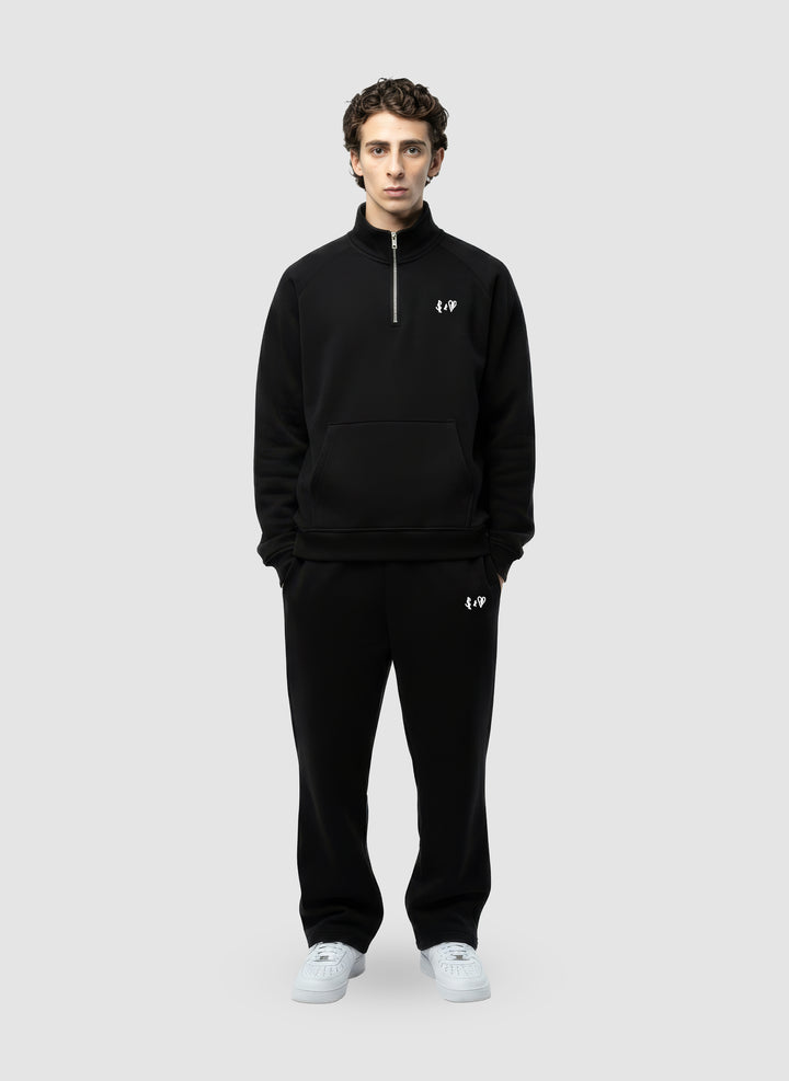 BASIC BLACK 1/4 ZIP-HOODIE