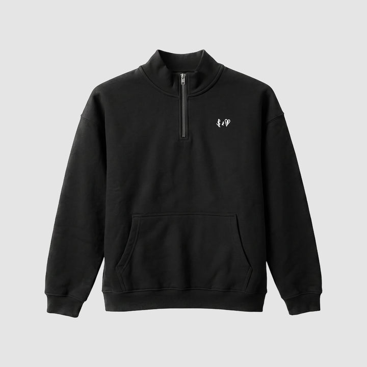 BASIC BLACK 1/4 ZIP-HOODIE