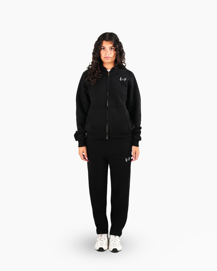 BASIC BLACK TRACKSUIT WITH ZIP-HOODIE