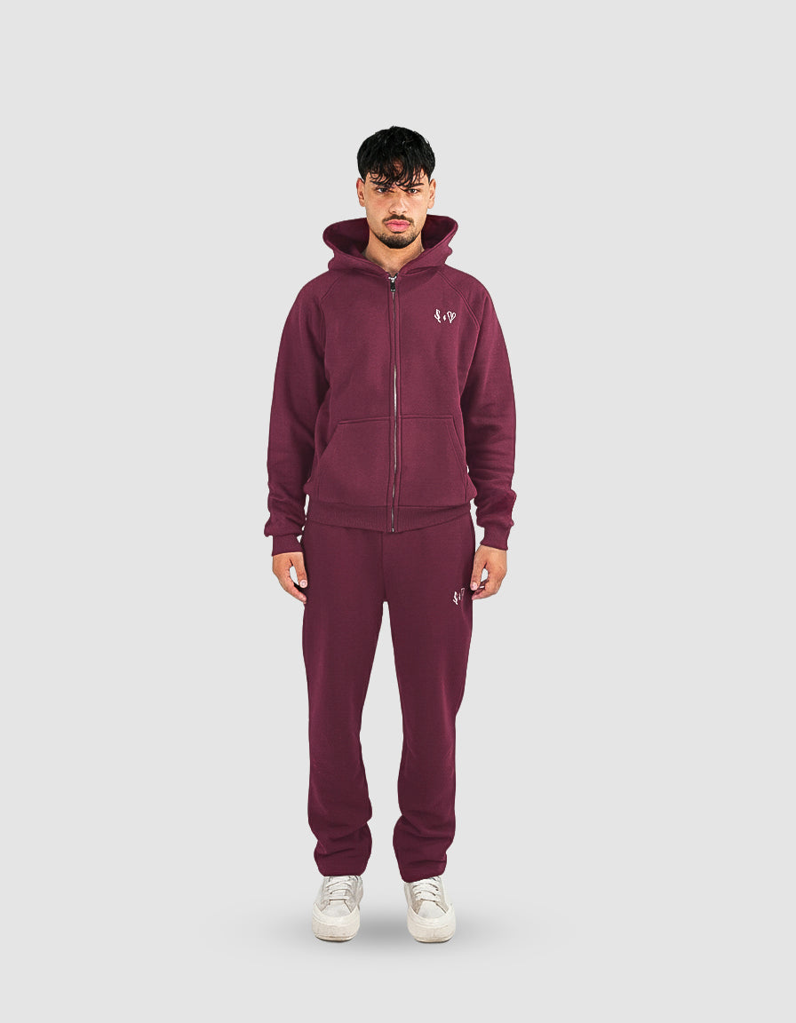BASIC BORDEAUX TRACKSUIT WITH ZIP-HOODIE