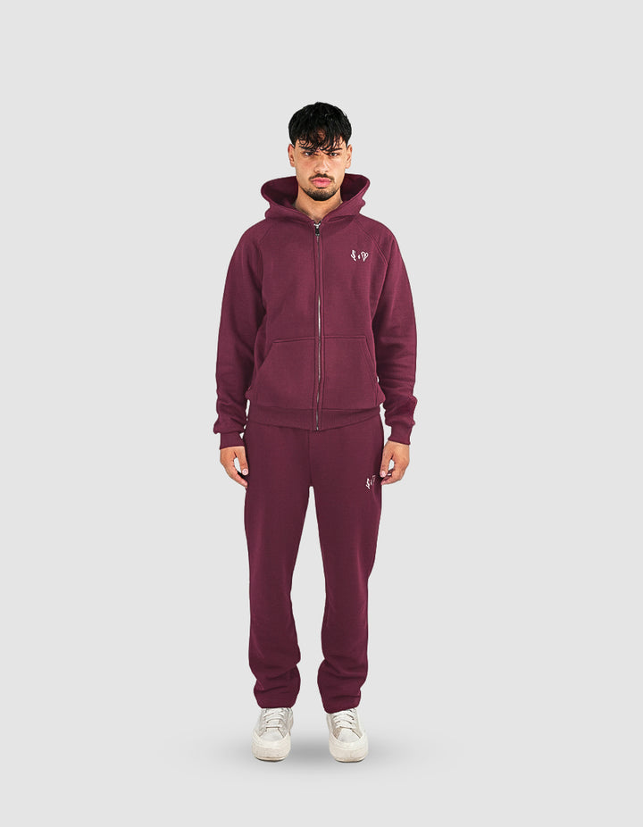 BASIC BORDEAUX TRACKSUIT WITH ZIP-HOODIE