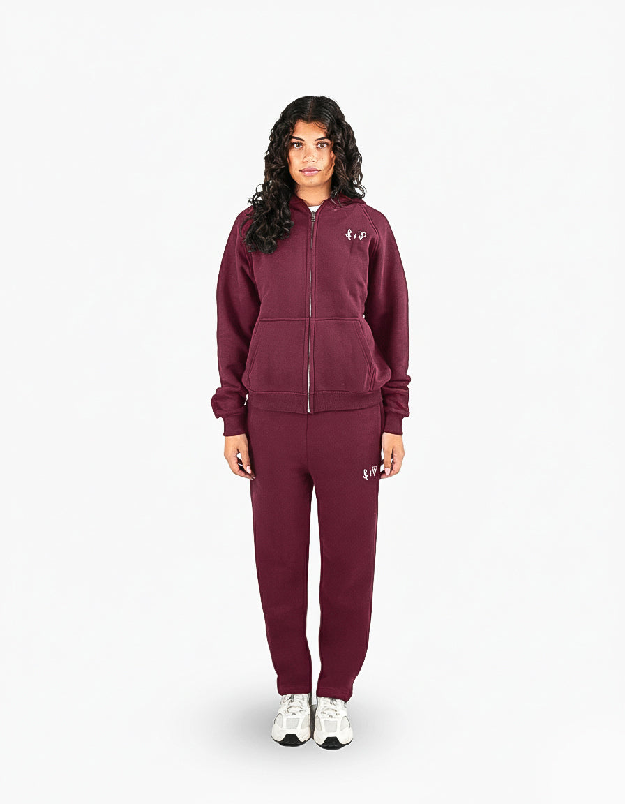 BASIC BORDEAUX TRACKSUIT WITH ZIP-HOODIE