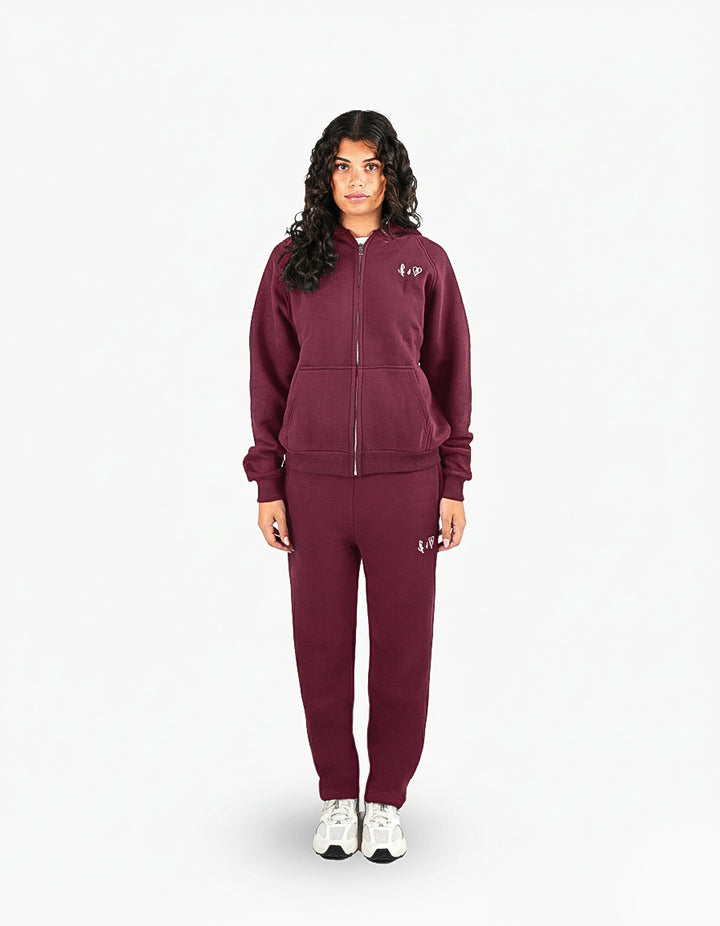 BASIC BORDEAUX TRACKSUIT WITH ZIP-HOODIE