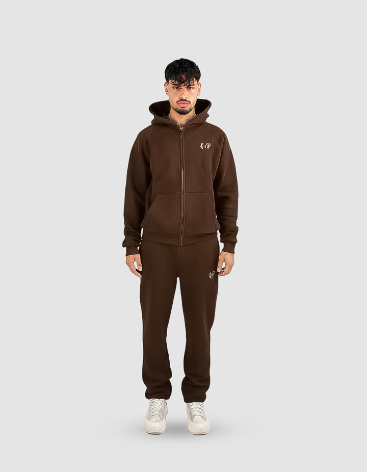 BASIC CHOCOLATE TRACKSUIT WITH ZIP-HOODIE