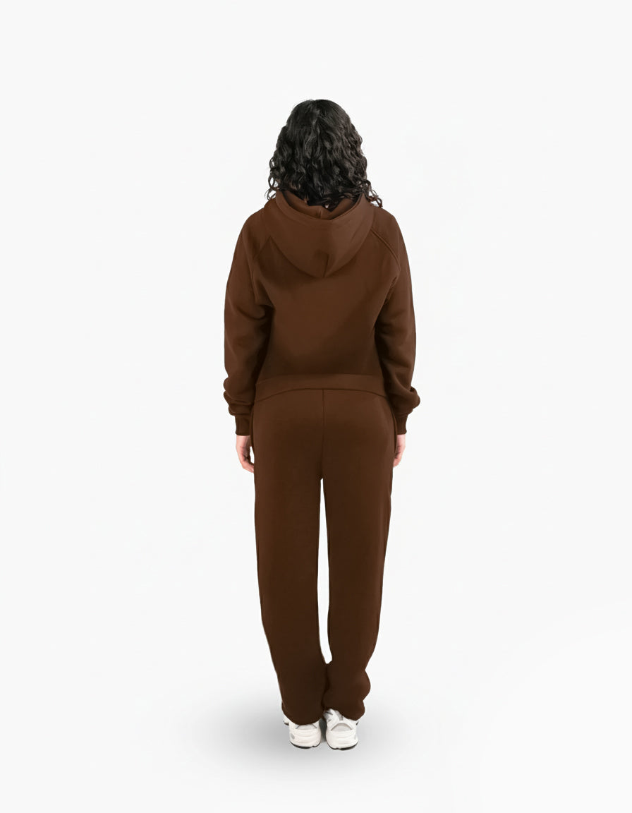 BASIC CHOCOLATE TRACKSUIT WITH ZIP-HOODIE