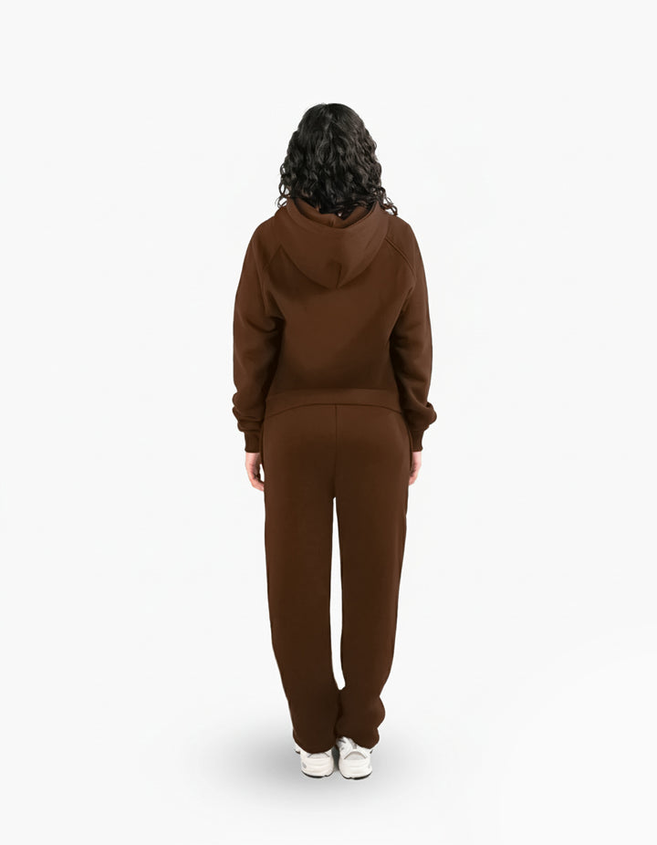 BASIC CHOCOLATE TRACKSUIT WITH ZIP-HOODIE