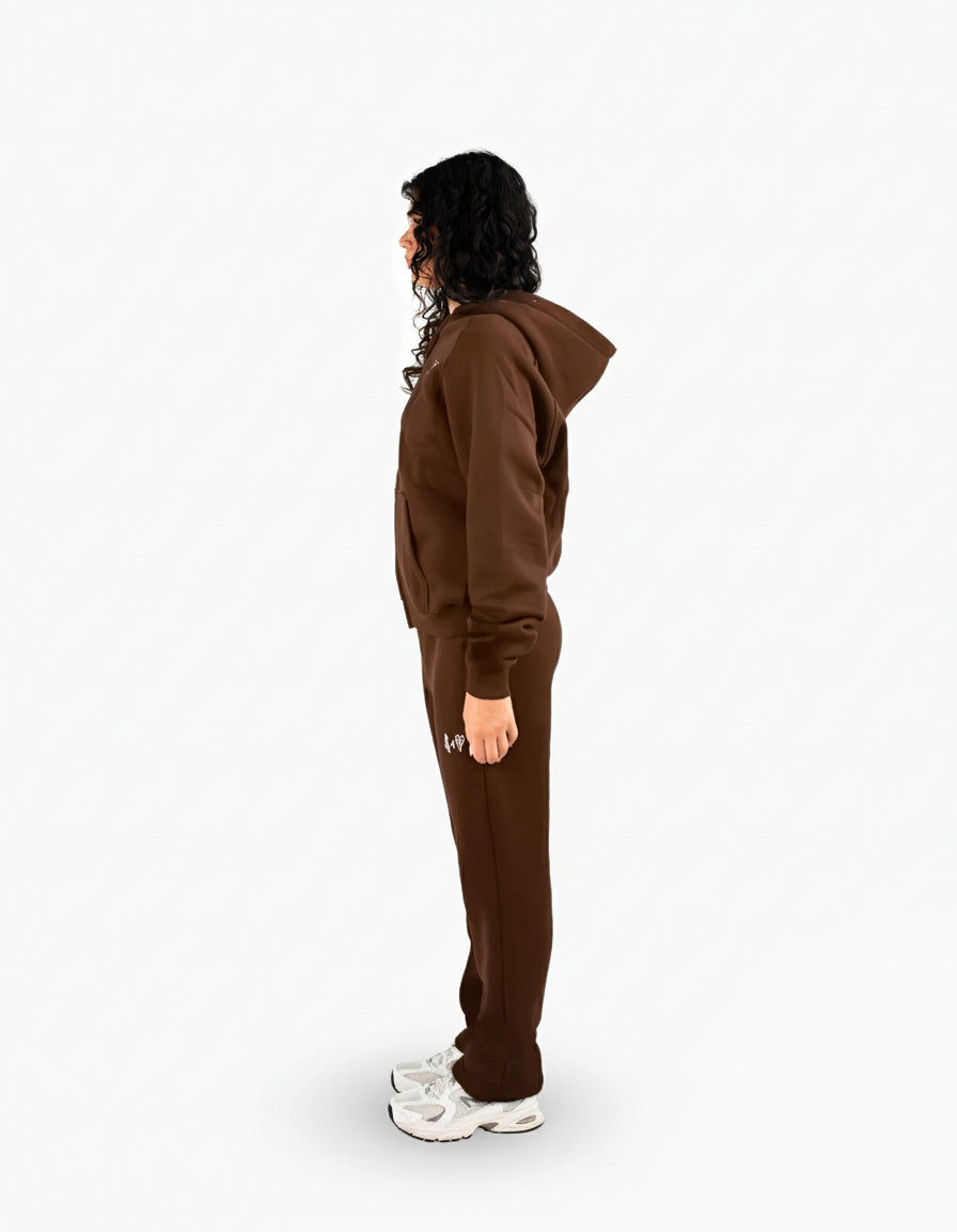 BASIC CHOCOLATE TRACKSUIT WITH ZIP-HOODIE