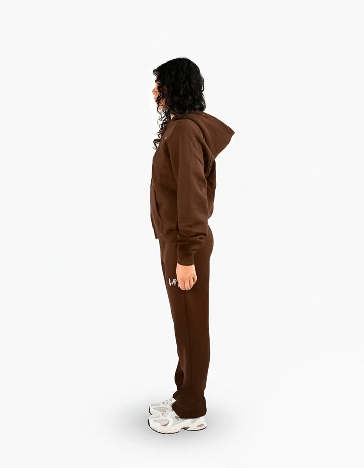 BASIC CHOCOLATE TRACKSUIT WITH ZIP-HOODIE