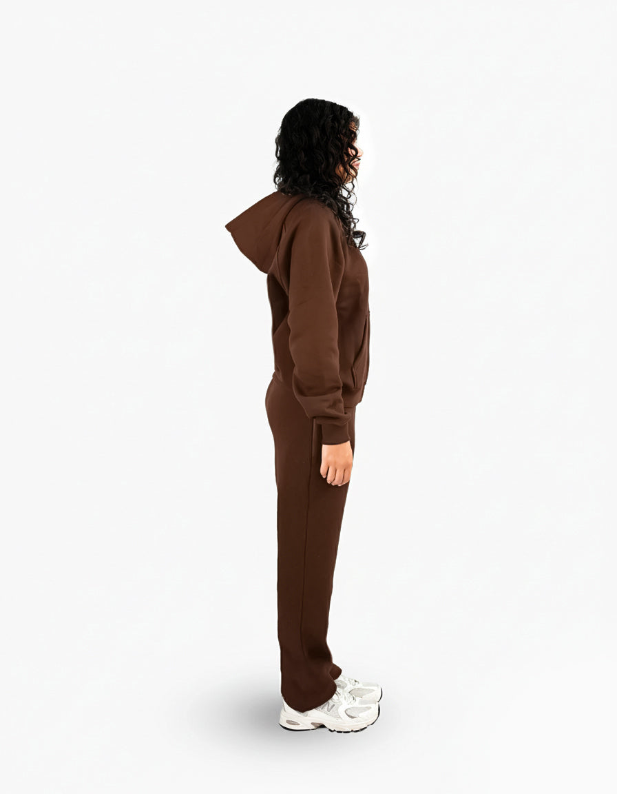 BASIC CHOCOLATE TRACKSUIT WITH ZIP-HOODIE