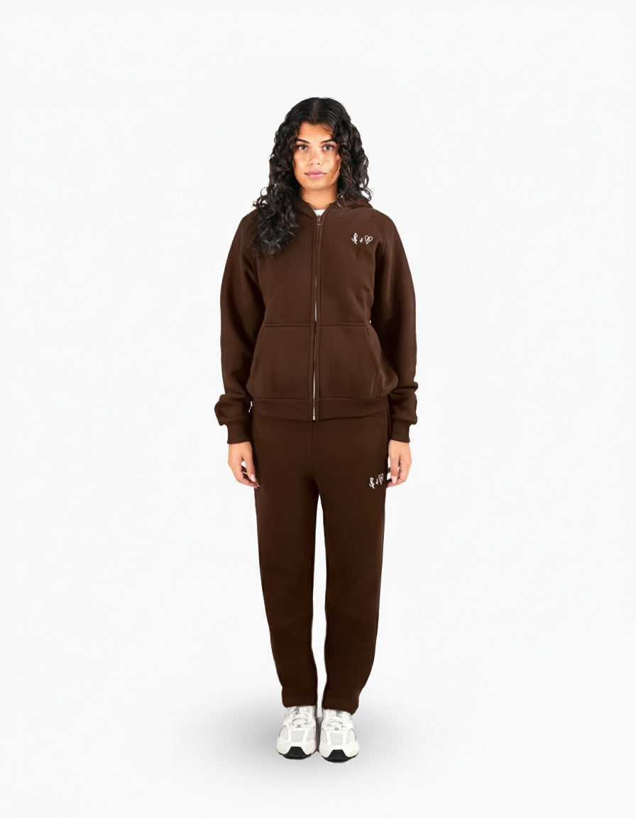 BASIC CHOCOLATE TRACKSUIT WITH ZIP-HOODIE