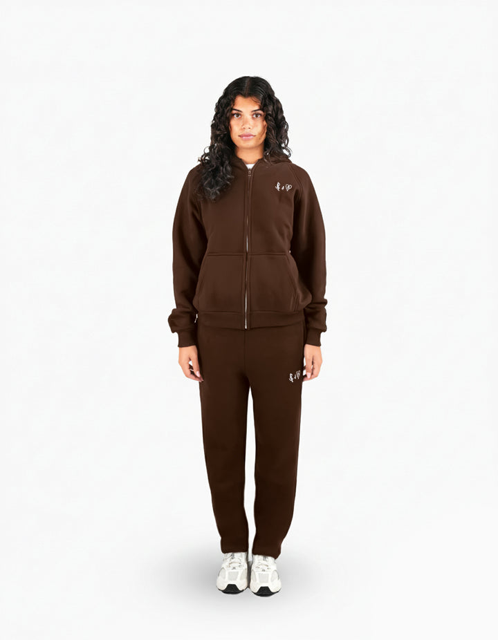BASIC CHOCOLATE TRACKSUIT WITH ZIP-HOODIE