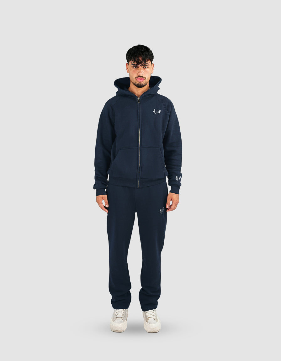 BASIC NAVY BLUE TRACKSUIT WITH ZIP-HOODIE