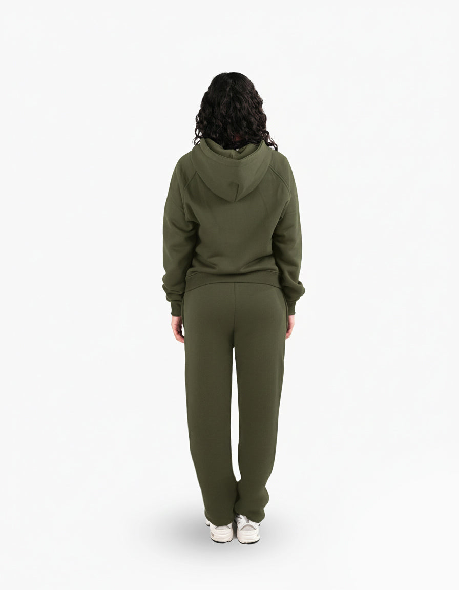 BASIC OLIVE GREEN TRACKSUIT WITH HOODIE
