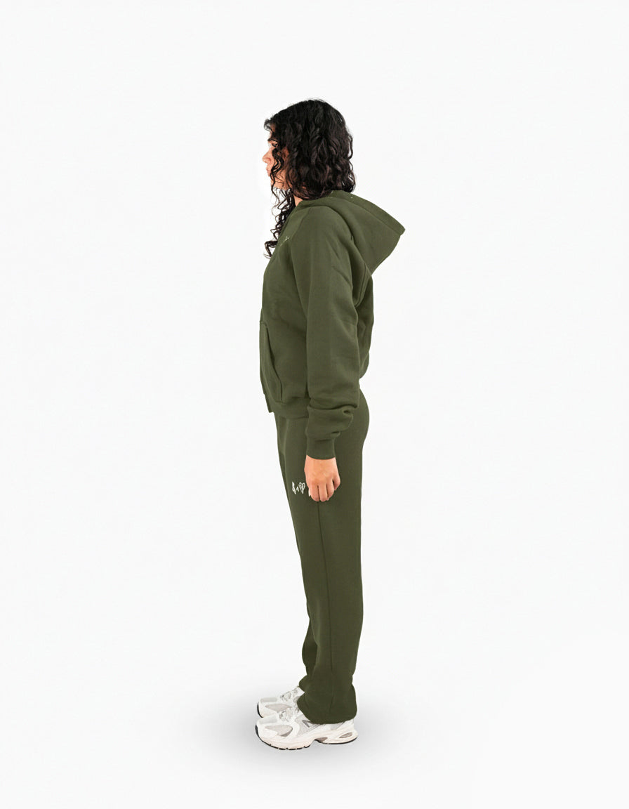 BASIC OLIVE GREEN TRACKSUIT WITH HOODIE