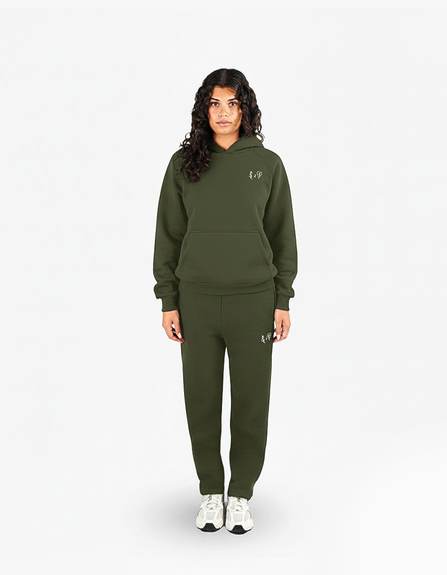 BASIC OLIVE GREEN TRACKSUIT WITH HOODIE