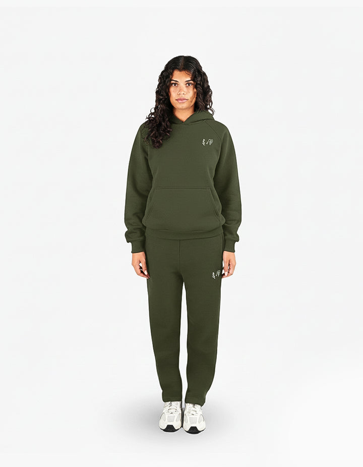 BASIC OLIVE GREEN TRACKSUIT WITH HOODIE