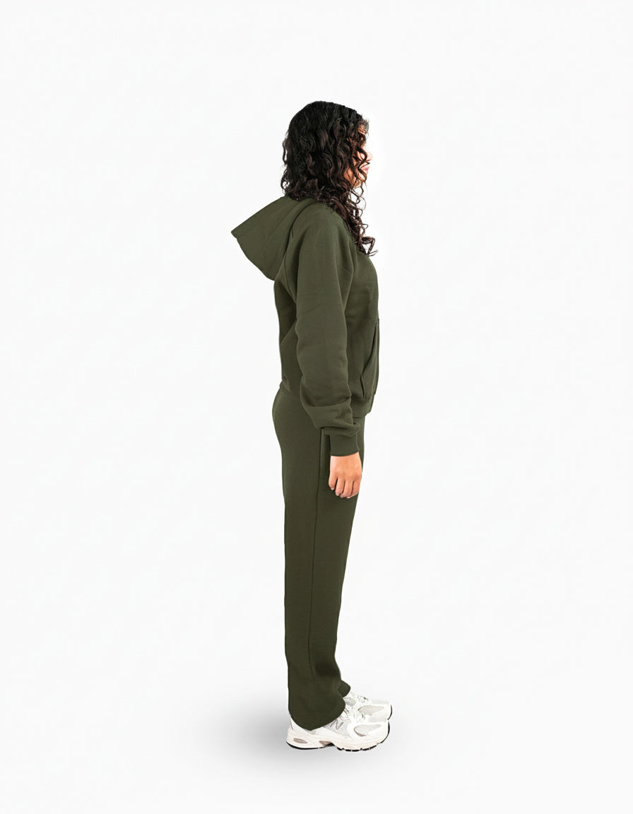 BASIC OLIVE GREEN TRACKSUIT WITH HOODIE