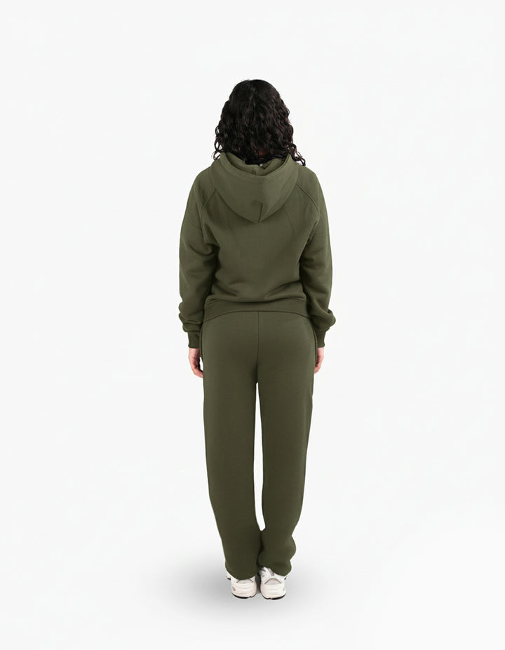 BASIC OLIVE GREEN TRACKSUIT WITH ZIP-HOODIE