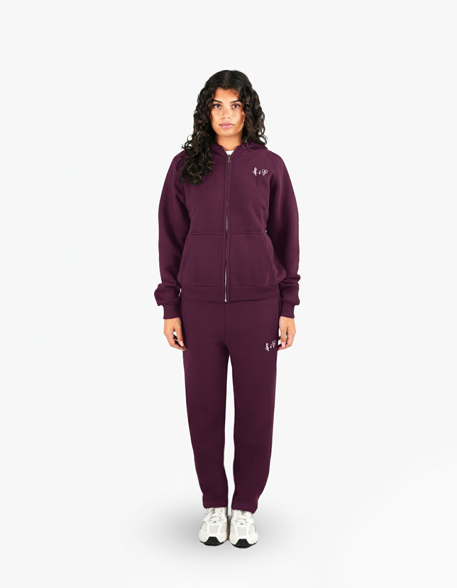 BASIC PLUM TRACKSUIT WITH ZIP-HOODIE