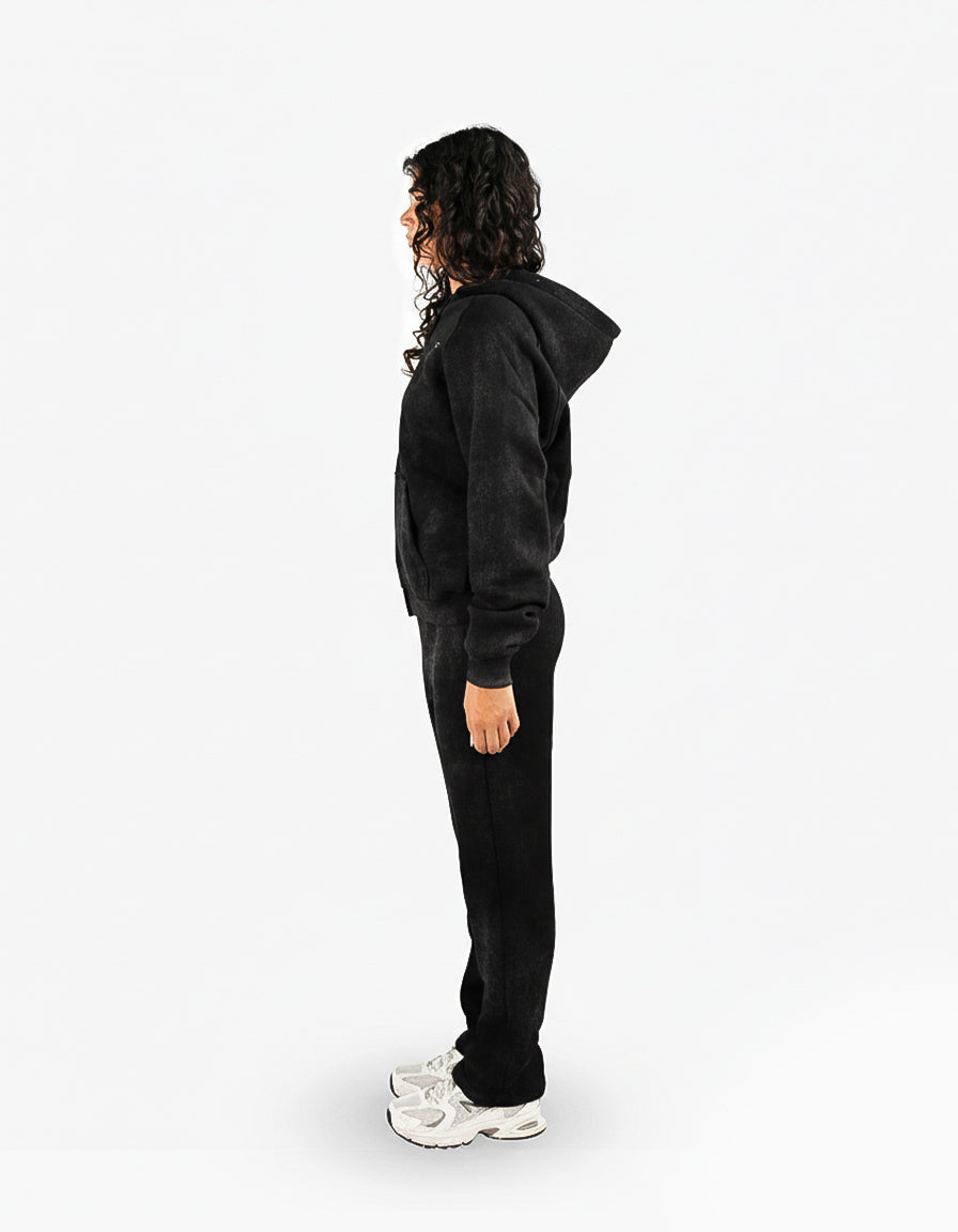 BASIC WASHED BLACK TRACKSUIT WITH HOODIE