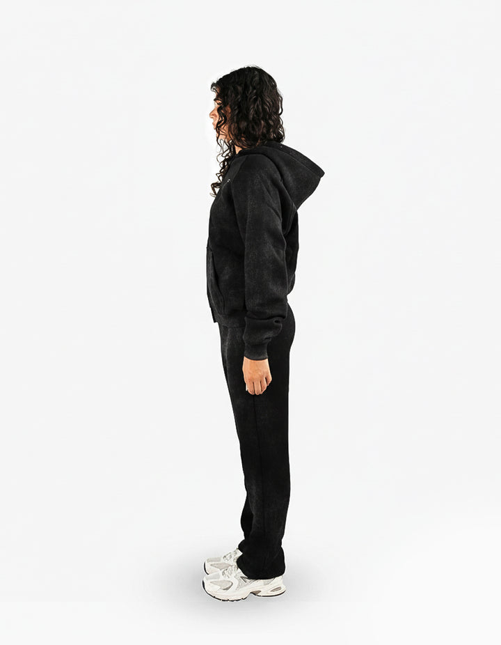 BASIC WASHED BLACK TRACKSUIT WITH HOODIE