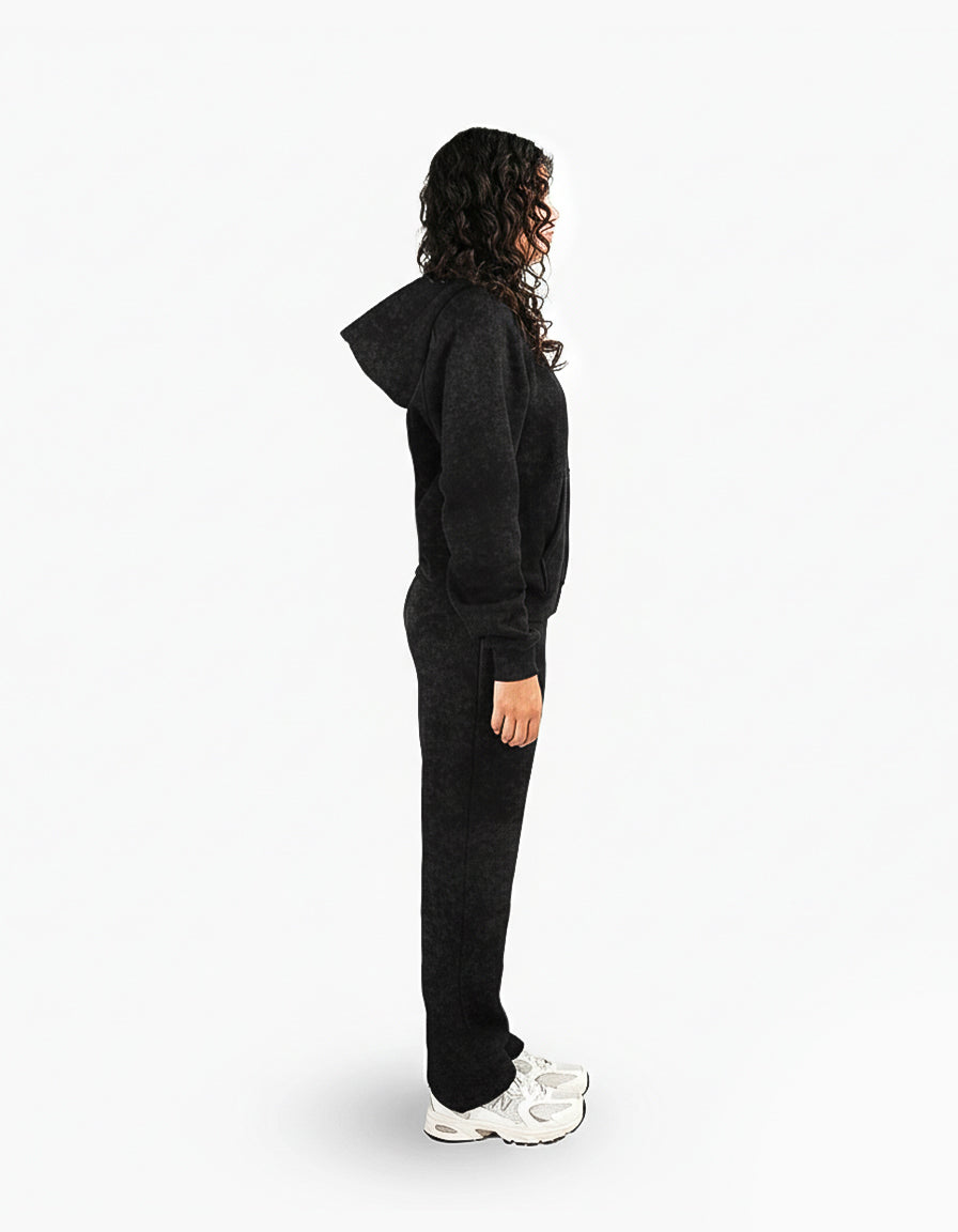 BASIC WASHED BLACK TRACKSUIT WITH HOODIE