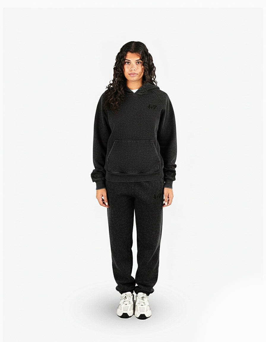 BASIC WASHED BLACK TRACKSUIT WITH HOODIE