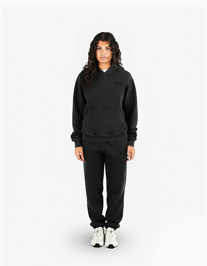 BASIC WASHED BLACK TRACKSUIT WITH HOODIE