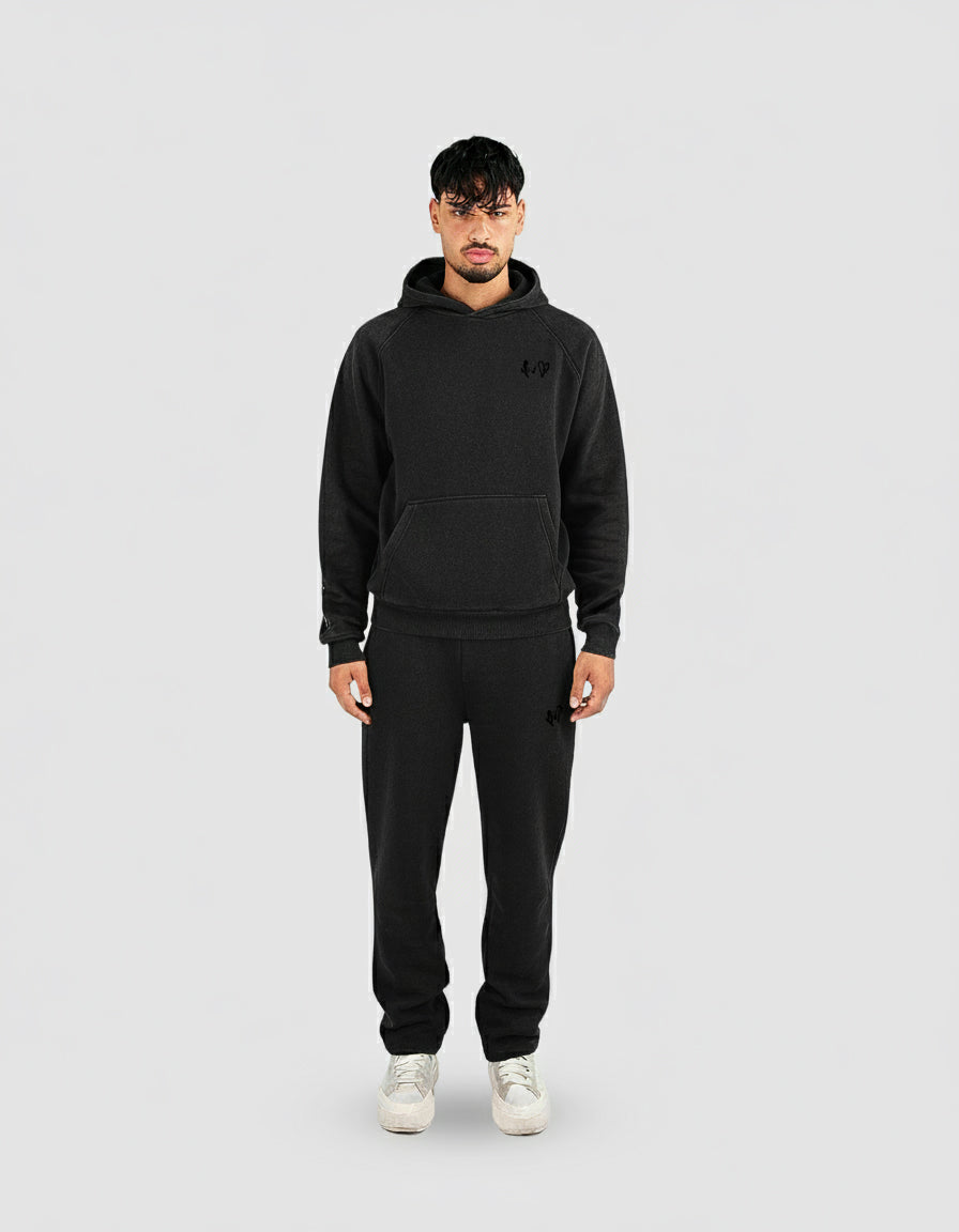 BASIC WASHED BLACK TRACKSUIT WITH HOODIE