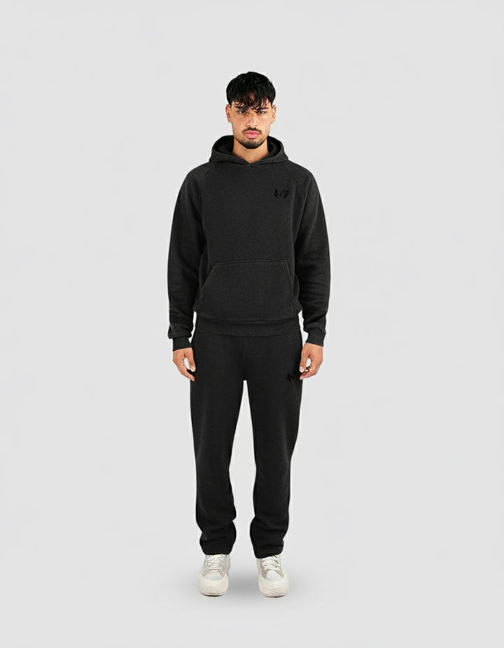 BASIC WASHED BLACK TRACKSUIT WITH HOODIE