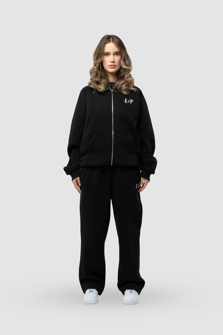 BASIC BLACK TRACKSUIT WITH ZIP-HOODIE