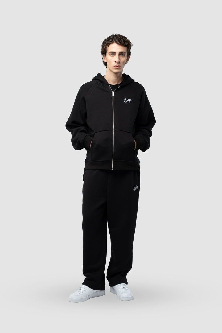 BASIC BLACK TRACKSUIT WITH ZIP-HOODIE