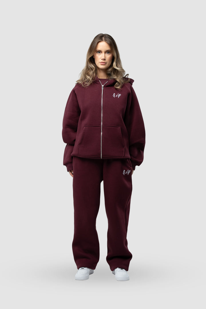 BASIC BORDEAUX RED TRACKSUIT WITH ZIP-HOODIE