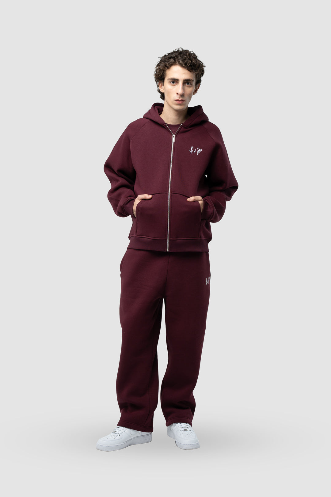 BASIC BORDEAUX RED TRACKSUIT WITH ZIP-HOODIE