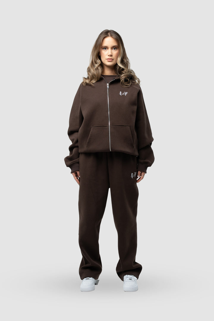 BASIC CHOCOLATE TRACKSUIT WITH ZIP-HOODIE