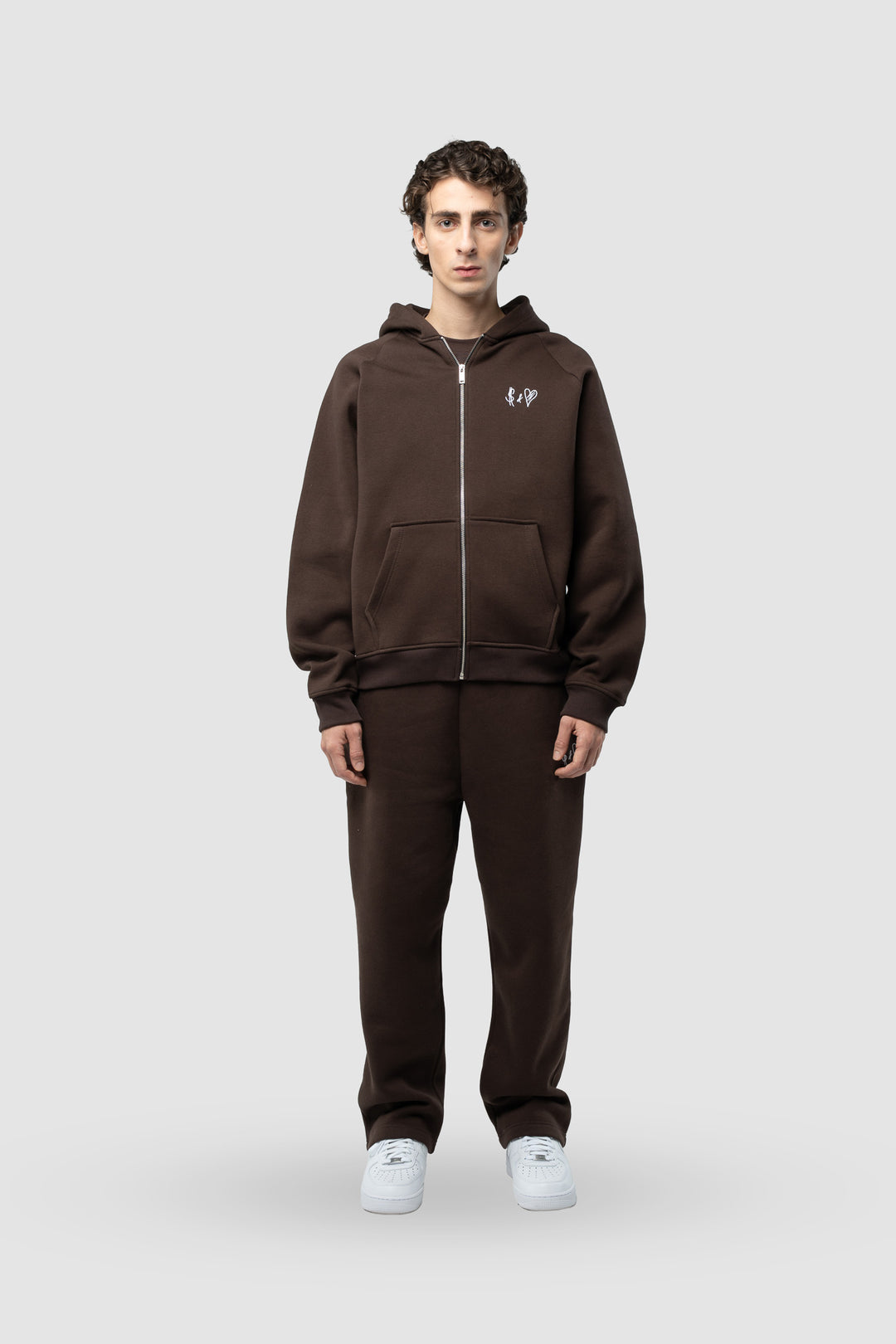 BASIC CHOCOLATE TRACKSUIT WITH ZIP-HOODIE