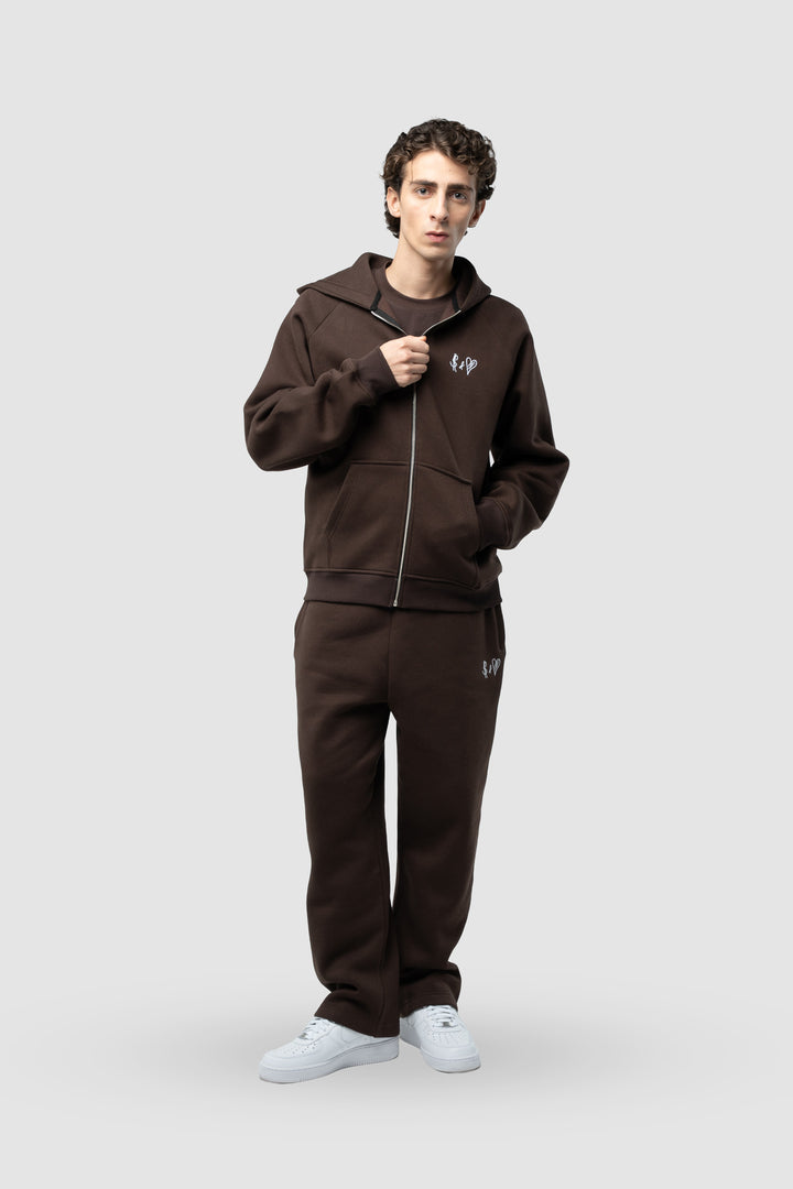 BASIC CHOCOLATE TRACKSUIT WITH ZIP-HOODIE