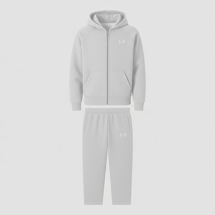 BASIC LIGHT GREY TRACKSUIT WITH ZIP-HOODIE