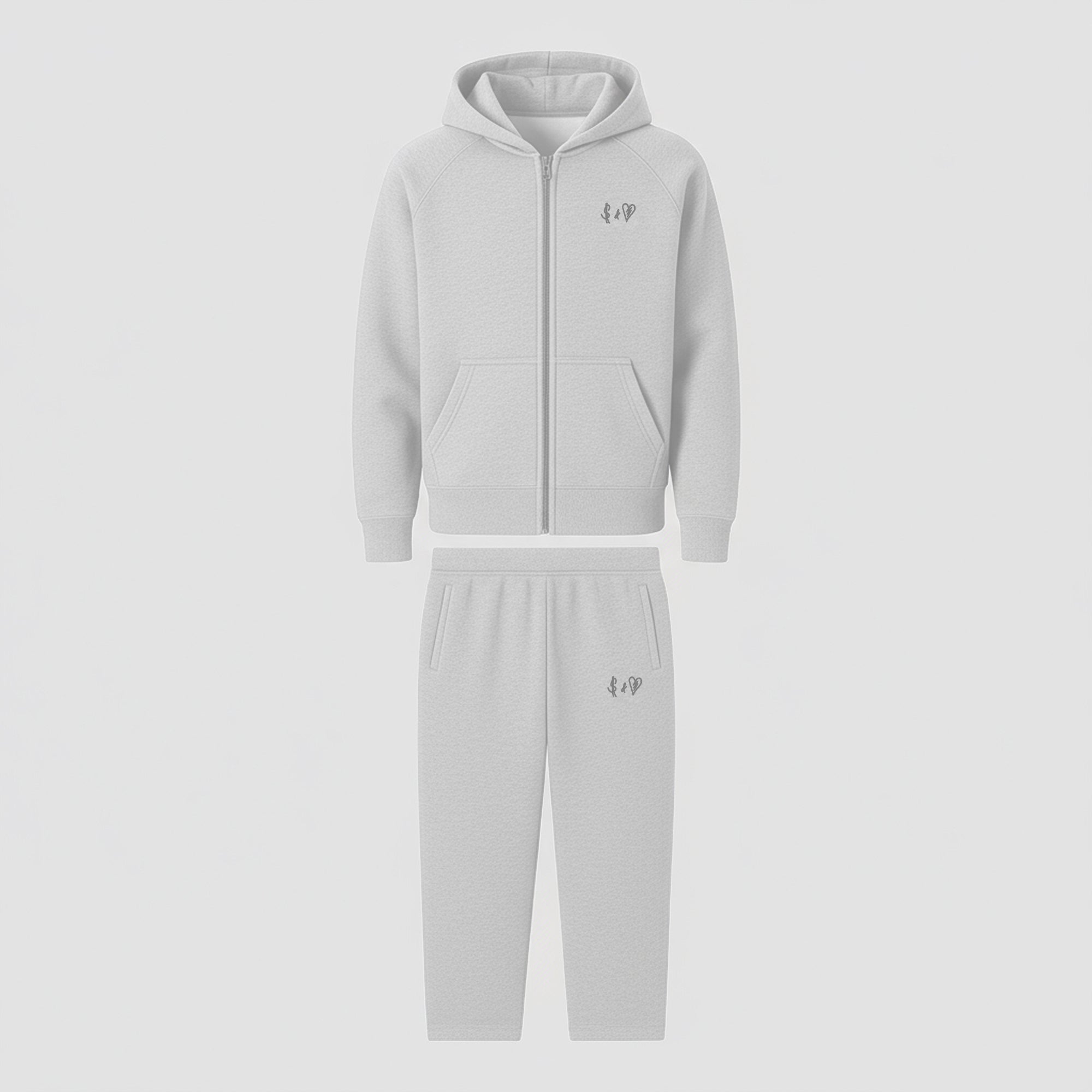 BASIC LIGHT GREY TRACKSUIT WITH ZIP-HOODIE