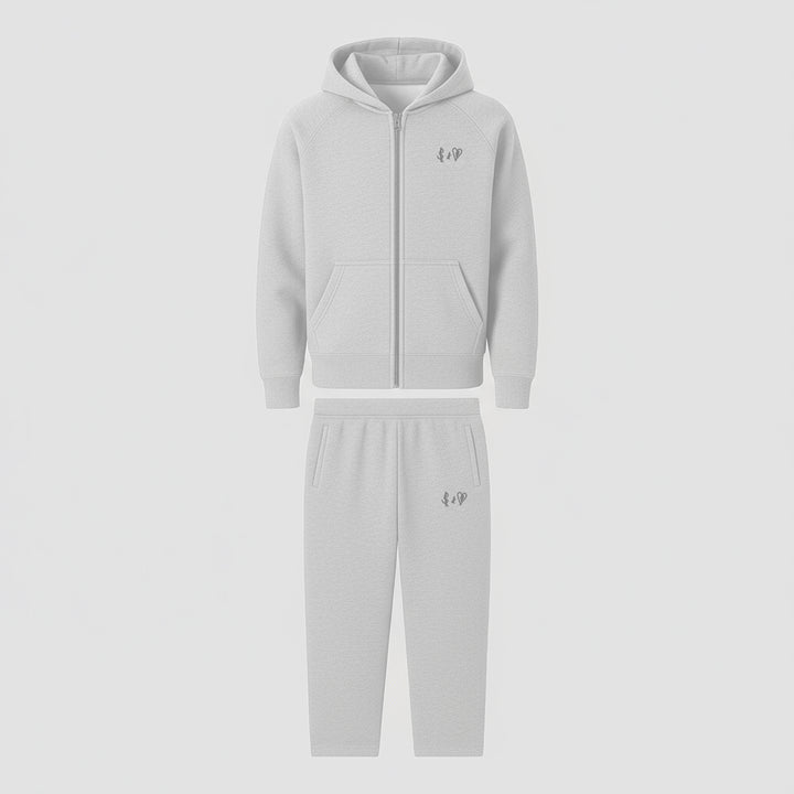 BASIC LIGHT GREY TRACKSUIT WITH ZIP-HOODIE