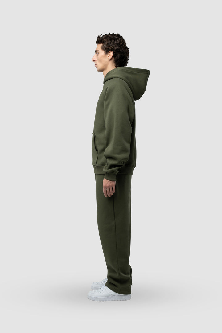 BASIC OLIVE GREEN ZIP-HOODIE