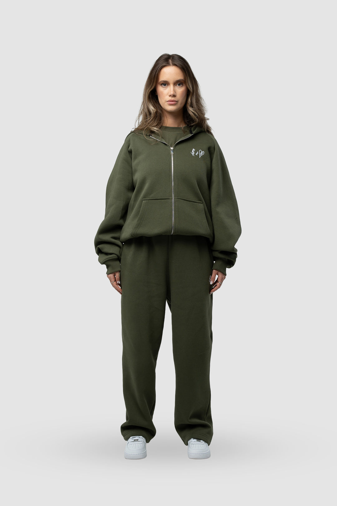 BASIC OLIVE GREEN TRACKSUIT WITH ZIP-HOODIE