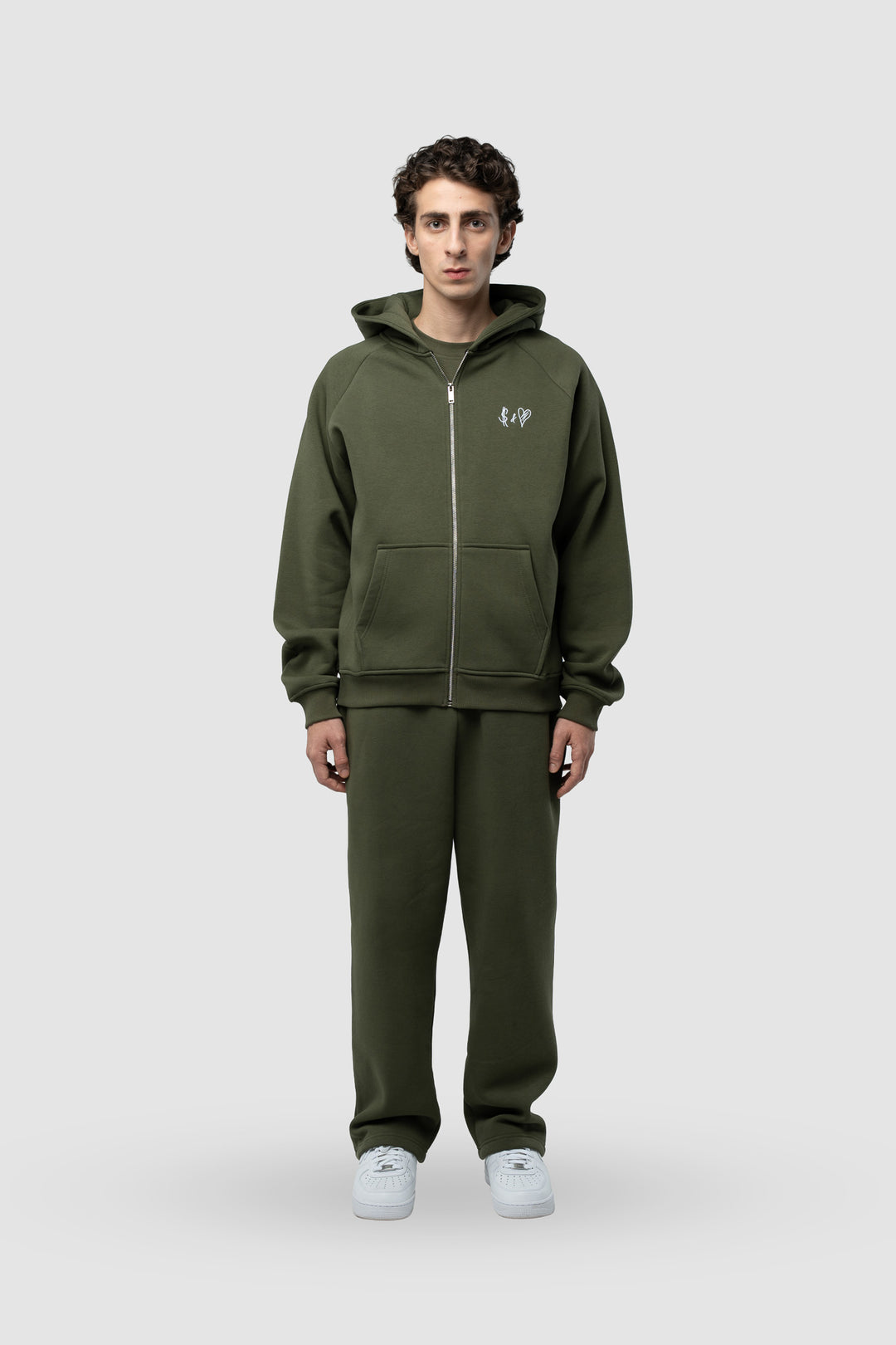 BASIC OLIVE GREEN ZIP-HOODIE