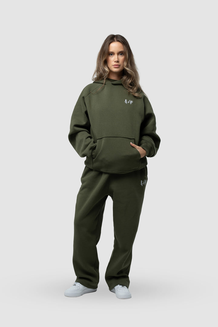 BASIC OLIVE GREEN TRACKSUIT WITH HOODIE