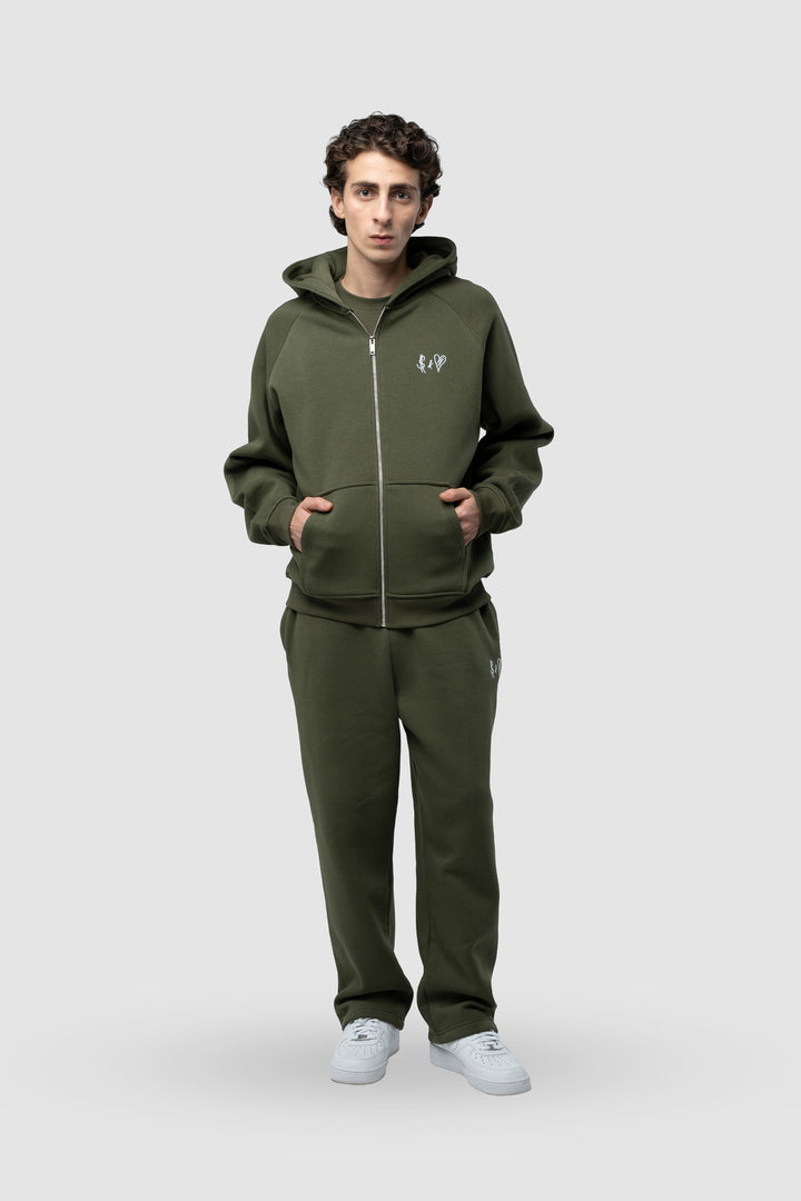 BASIC OLIVE GREEN ZIP-HOODIE